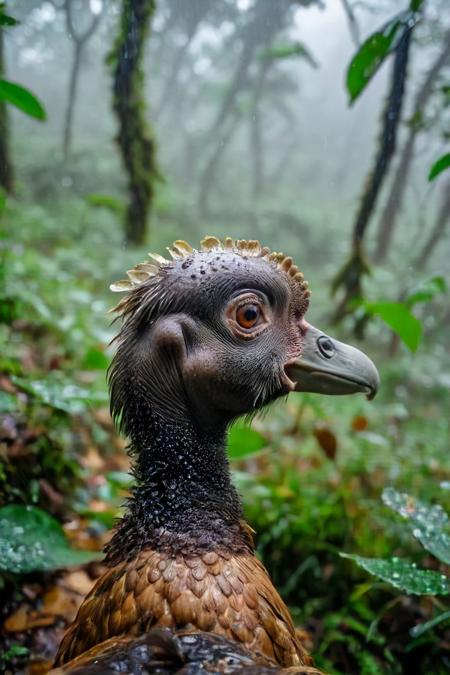 44727-3122703022-a photo shot in the point of view from the back of a Dodo's head, pov, close-up on the lower corner, on a rainy dense forrest fu.jpg